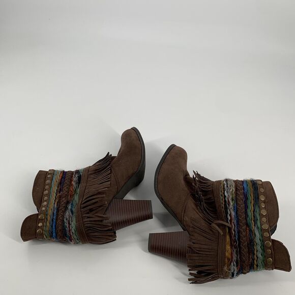 Dolce by Mojo Moxy Bronco Fringe Boho Ankle Boots Size 10 Brown Western Booties - Picture 5 of 10